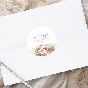 Boho-Floral Pampas Gras Baby Shower  Runder Aufkleber
