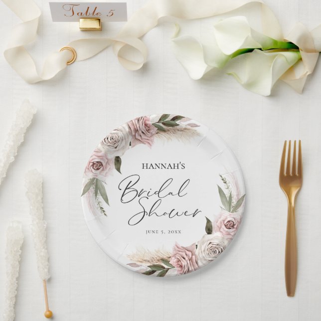 Boho Floral Pampas Grass Brautparty Willkommen Pappteller (Hochzeit)