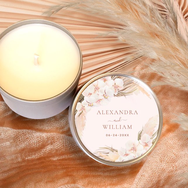 Boho Floral Pampas Grass Fall Rustikale Hochzeit Runder Aufkleber (Von Creator hochgeladen)