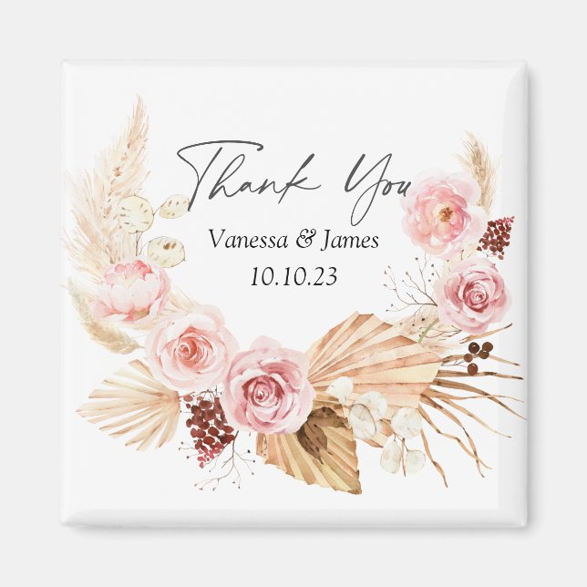 Boho Floral Pampas Grass Gastgeschenk Hochzeit Magnet (Vorne)