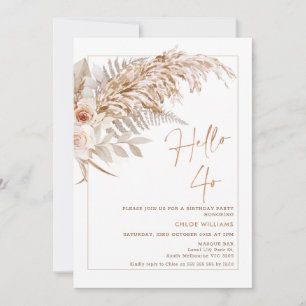 Boho Floral Pampas Grass Hallo 40 Geburtstag Einla Einladung