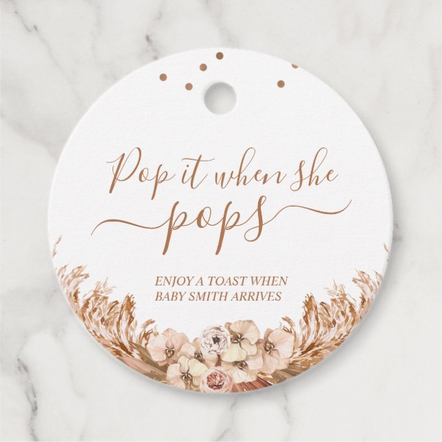 Boho Floral Pampas Grass Pop wenn sie Pop Geschenkanhänger (Vorderseite)