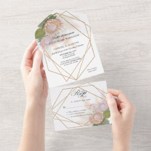 Boho Floral Pampas Grass Protea Geometric Gold All In One Einladung
