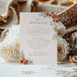 Boho Floral Pampas Grass Wedding Details Card Einladung
