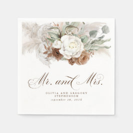 Boho Floral Pampas Grass Wedding Napkins Serviette