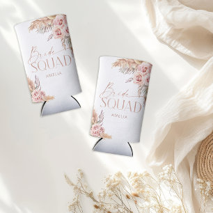 Boho Floral Pampas Rose Gold Braut Gruppe Selters Dosenkühler