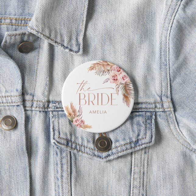 Boho Floral Pampas Rose Gold Bride Button (Beispiel)
