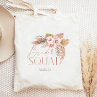 Boho Floral Pampas Rose Gold Bride Squad
