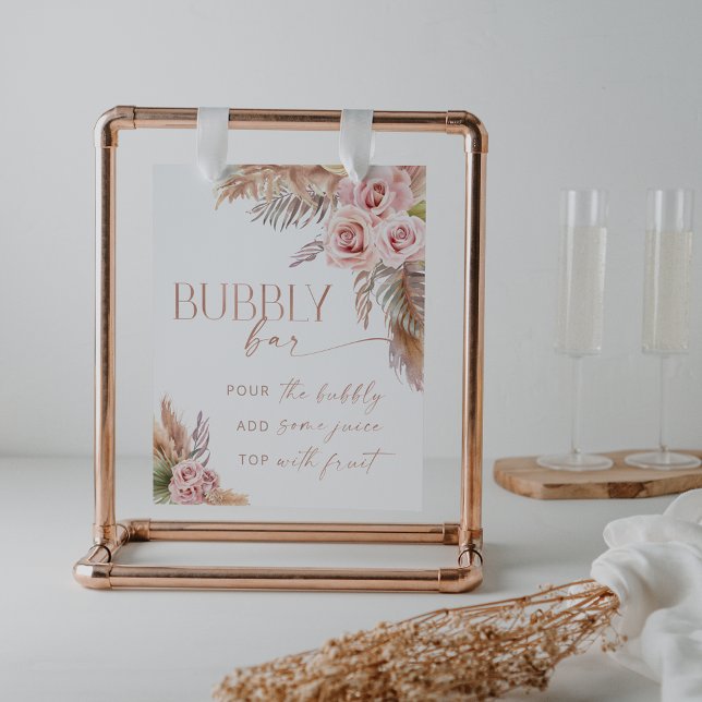 Boho Floral Pampas Rose Gold Bubbly Bar Poster (Von Creator hochgeladen)