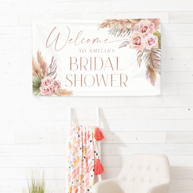 Boho Floral Pampas Rose Gold Willkommen Banner (Insitu)