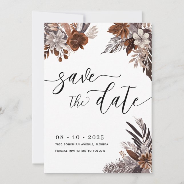 Boho Floral Pampas Save the Date Einladung (Vorderseite)