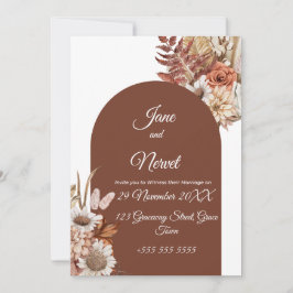 Boho Floral Pampas Wedding Invitation
