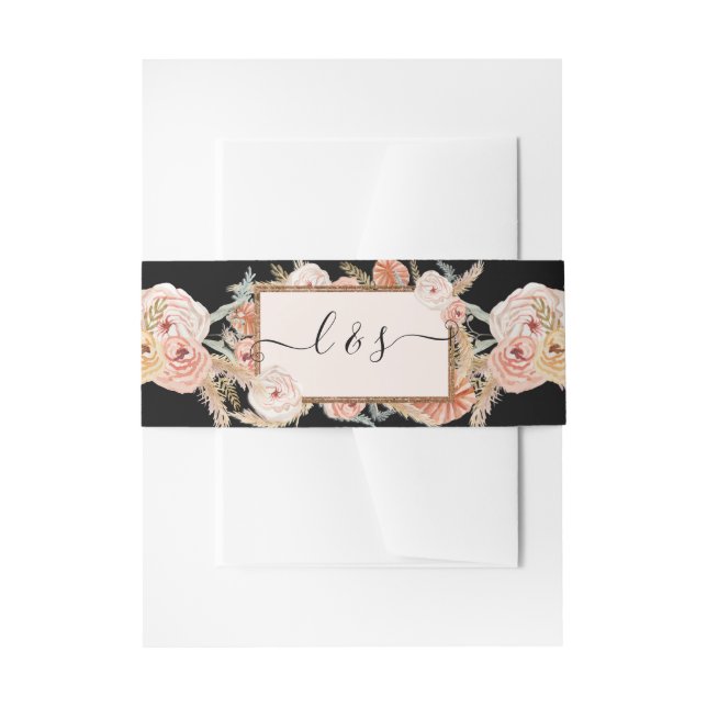 BOHO Floral Pampen Grass Rose Gold Schwarz Einladungsbanderole (Vorderseite Beispiel)