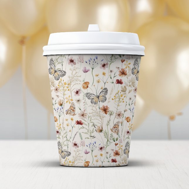 Boho Floral Paper Cup Pappbecher (Boho Floral Paper Cup with Butterflies by Painted Paperie
)