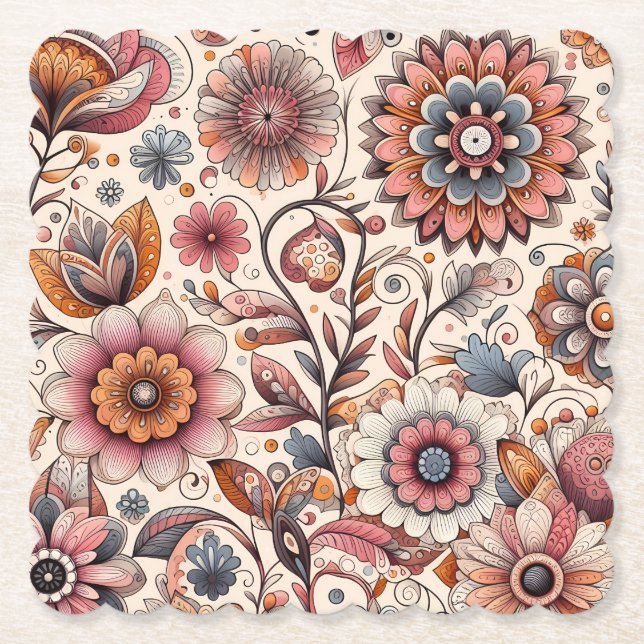 Boho Floral Papieruntersetzer – Mehr Formen Untersetzer (Vorderseite)