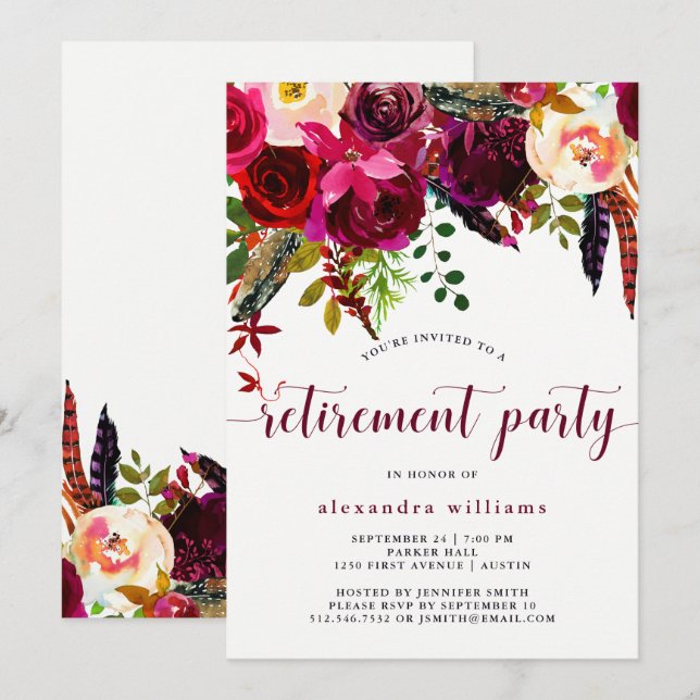 Boho Floral| Party Einladung für die Altersversorg (Vorne/Hinten)
