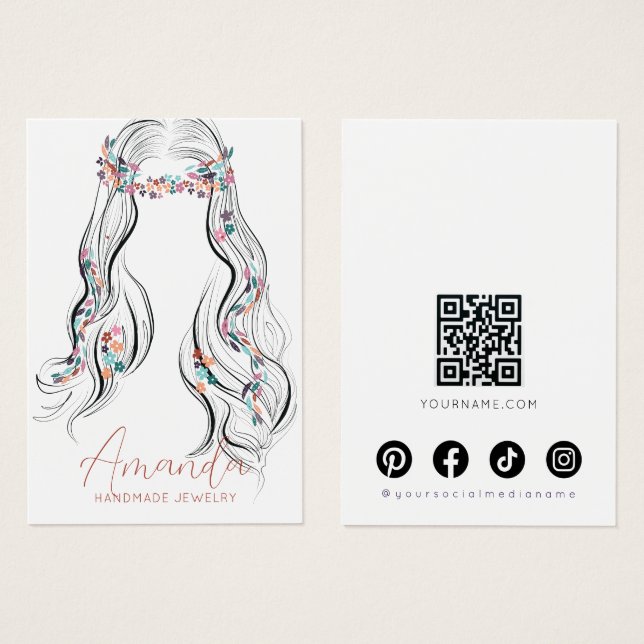 Boho Floral Pastel Wavy Hair Earrings Display Card (Vorne & Hinten)