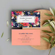 Boho Floral Pattern - Navy Blue & Coral