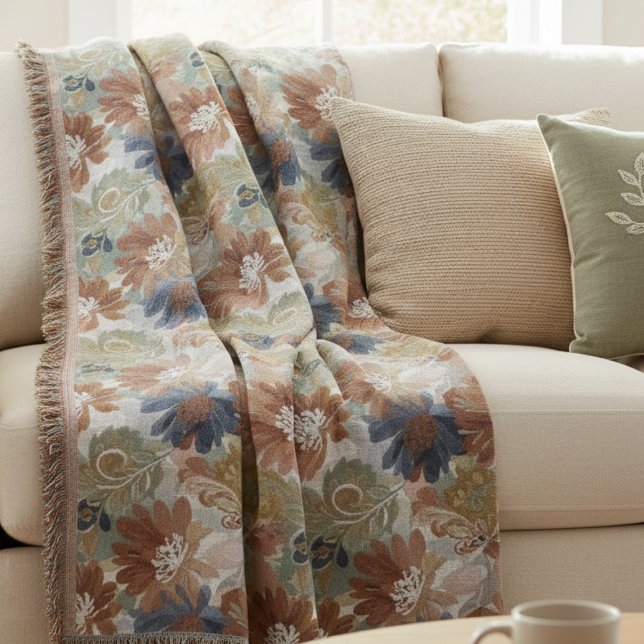 Boho Floral Pattern Throw Blanket Decke (Floral throw blanket)