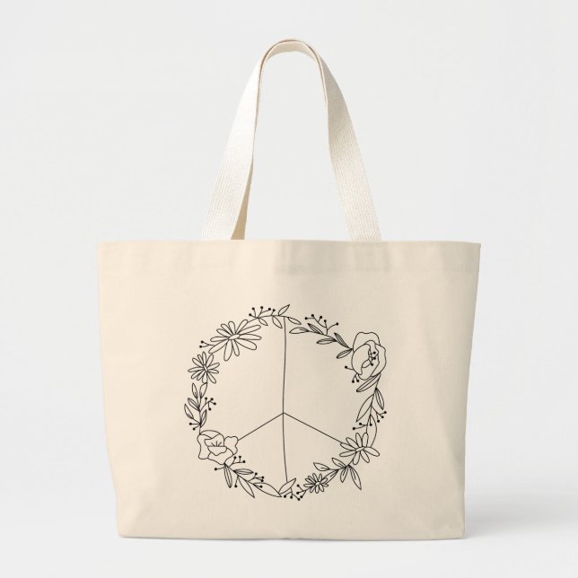 Boho Floral Peace Sign Jumbo Stoffbeutel (Vorne)