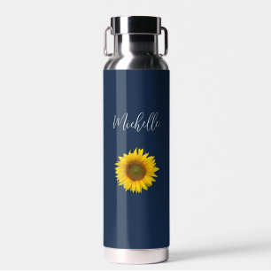 Boho Floral Peeking Sonnenblumen Marine Blue Trinkflasche