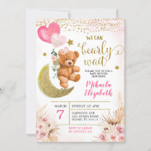Boho Floral Pink Bearly Wait Baby Dusche einladen