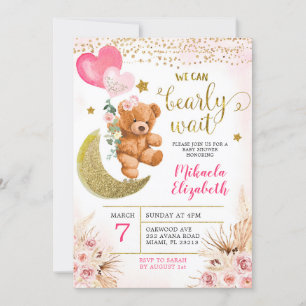 Boho Floral Pink Bearly Wait Baby Dusche einladen Einladung