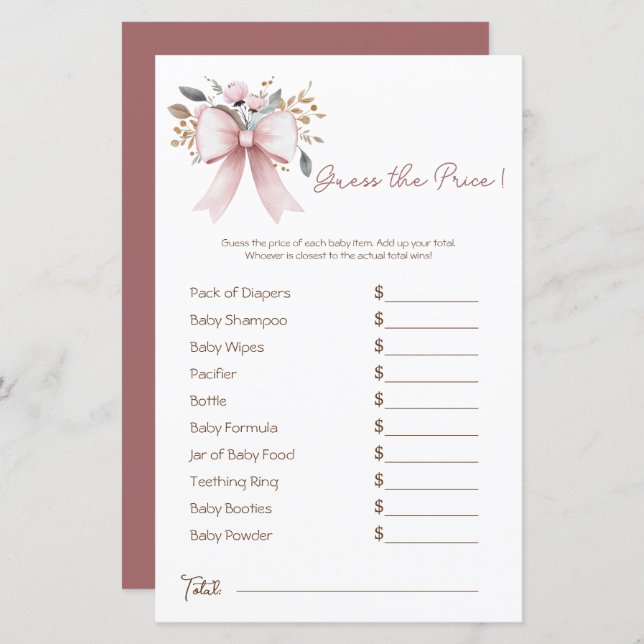Boho Floral Pink Bow Girl Babydusche Preis Rate (Vorne/Hinten)