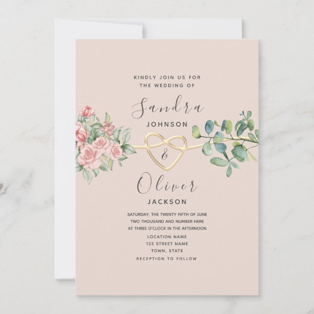 Boho Floral Pink Dusty Rose Wedding Einladung (Vorderseite)