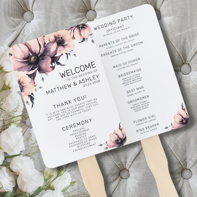 Boho Floral Pink Hochzeitsprogramm Fächer (Ceremony Programs Modern Boho Floral Pink Wedding Hand Fan)