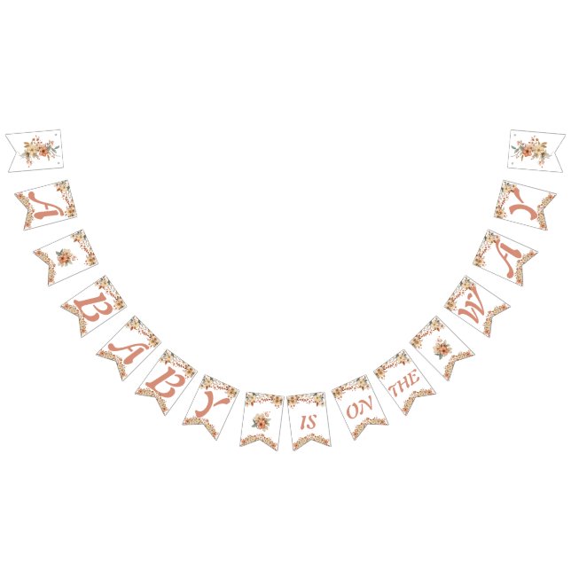 Boho Floral Pink Letters on White Baby Shower Wimpelkette (Alle)