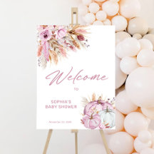 Boho Floral Pink Pumpkin Baby Dusche Willkommen