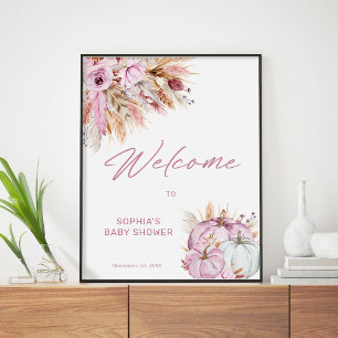 Boho Floral Pink Pumpkin Baby Dusche Willkommen Poster
