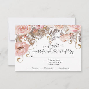 Boho Floral Pink Roses Earth Tone UAWG Response RSVP Karte
