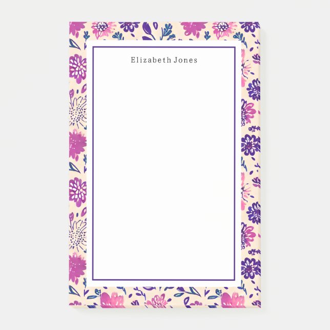 Boho Floral Pink und Lila Muster Ombre Post-it Klebezettel (Vorderseite)