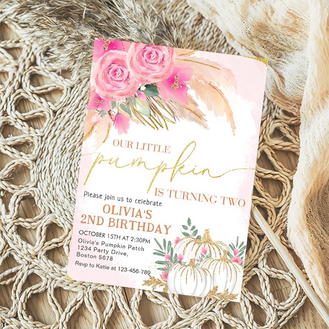 Boho Floral Pumpkin 2. Geburtstag Einladung (Von Creator hochgeladen)