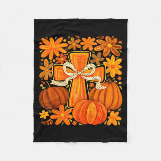 Boho Floral Pumpkin Cross Fall Jesus Christian Fai Fleecedecke