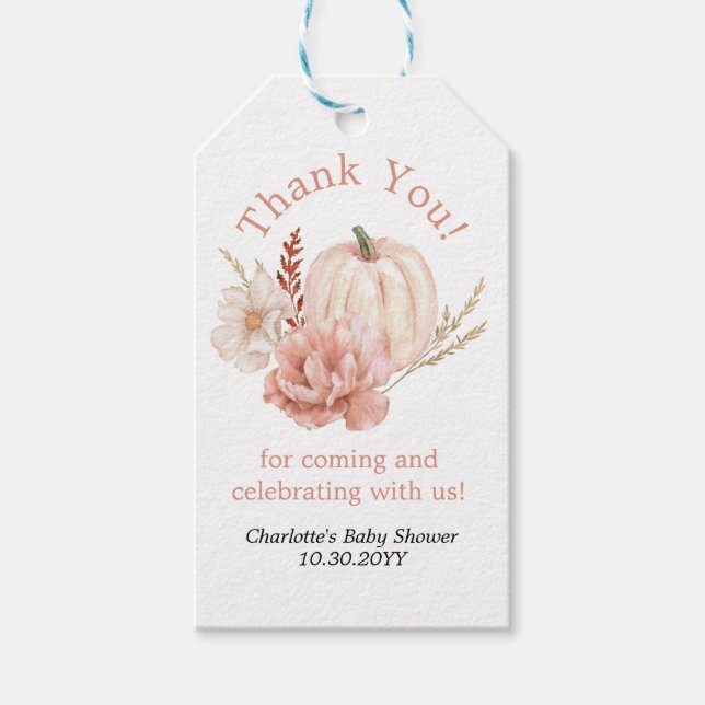 Boho Floral Pumpkin Danke, dass Sie Geschenkmarken Geschenkanhänger (Vorderseite)