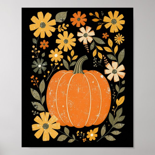 Boho Floral Pumpkin Erntedank Herbstfall Vibes Poster (Vorne)