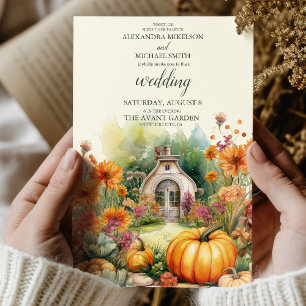 Boho Floral Pumpkin Scrip Wedding Einladung