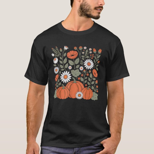 Boho Floral Pumpkin Season Cozy Vibes Ditsy Blume T-Shirt (Vorderseite)