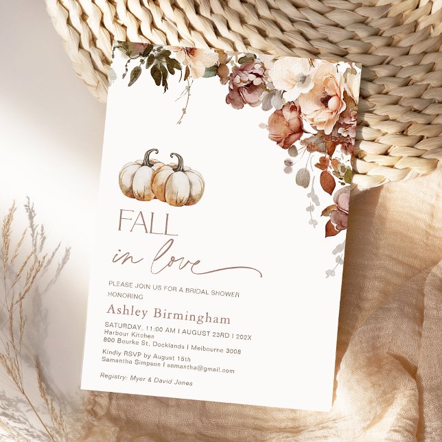 Boho Floral Pumpkins fallen in Liebe Brautparty Einladung (Fall Bridal Shower Invitation, Boho Floral Autumn Bridal Shower Invite, Pumpkins, Warm Fall Colors)