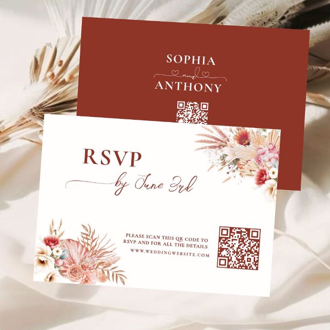 Boho Floral QR Code UAWG Wedding Card RSVP Karte (Von Creator hochgeladen)