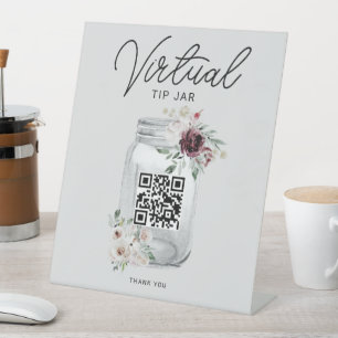 Boho Floral QR Code Virtual Tip Jar Pedestal Sign Sockelschild