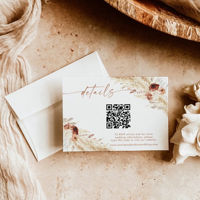 Boho Floral QR Code Wedding Website Details Karte (Von Creator hochgeladen)