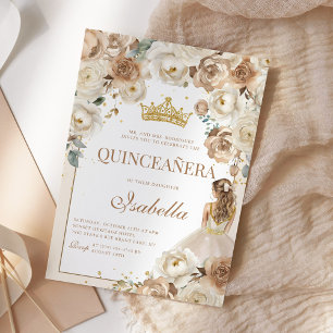 Boho Floral Quinceanera Champagne Mis Quince Anos Einladung