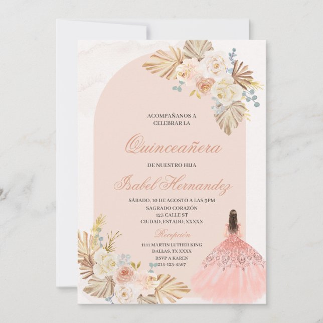 Boho Floral quinceañera Spanisch Einladung (Vorderseite)