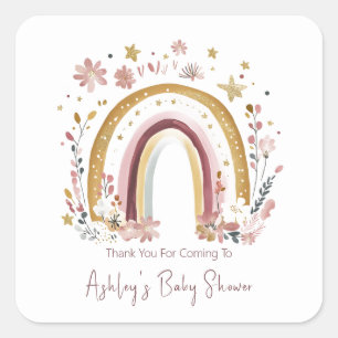 Boho Floral Rainbow Baby Dusche Vielen Dank Quadratischer Aufkleber