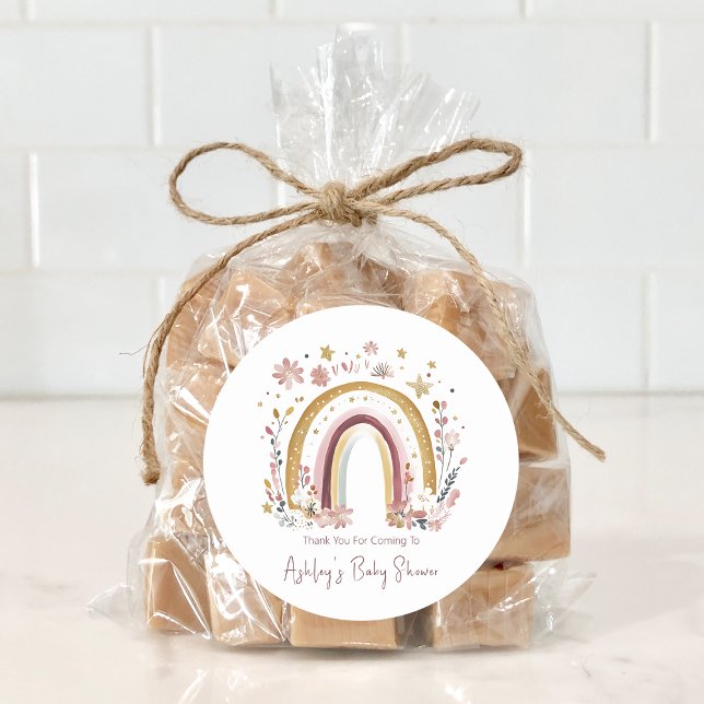 Boho Floral Rainbow Baby Dusche Vielen Dank Runder Aufkleber (Von Creator hochgeladen)