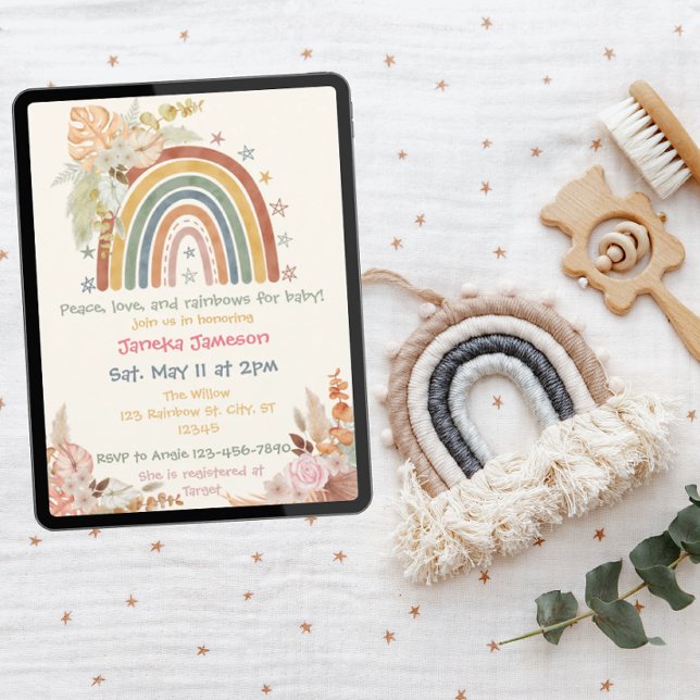 Boho Floral Rainbow Baby Shower Einladung (Von Creator hochgeladen)